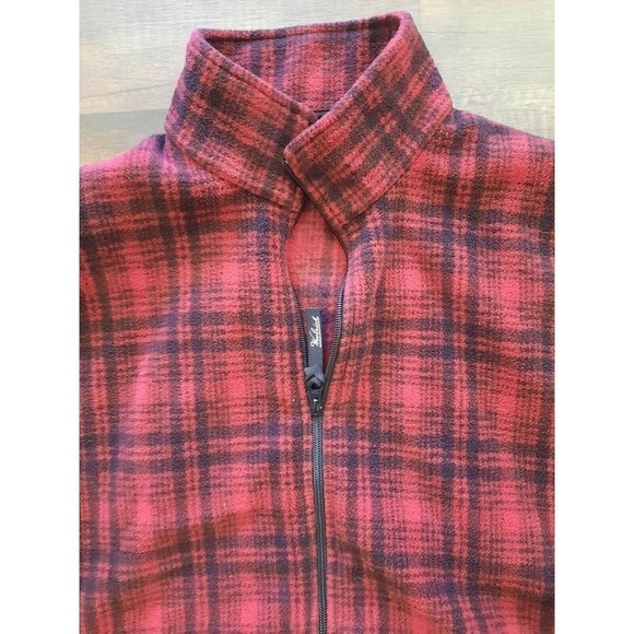 Woolrich Women's Large Red Black Hunt Plaid Fleece Full-Zip Vest Two Pockets - Picture 3 of 6